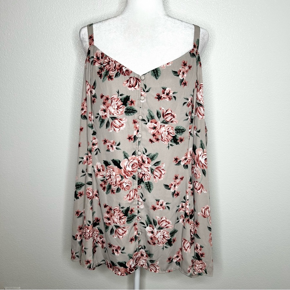 New Torrid Womens Tan Floral Sleeveless Button Up Tan Top Plus Size 5/ 5X NWT